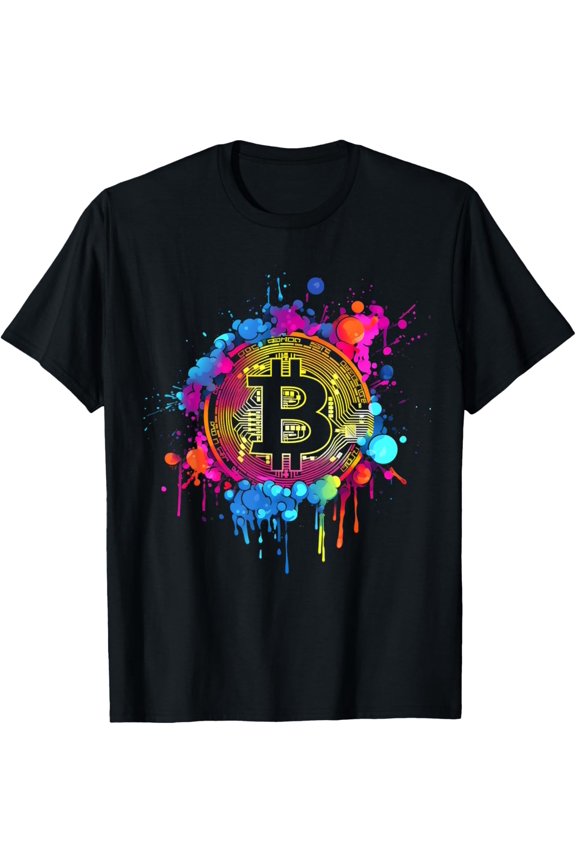 Bitcoin Logo Crypto Trader Investor Cryptocurrency BTC T-ShirtMen and women, White Black T-shirt, size: Extra large S-4XL