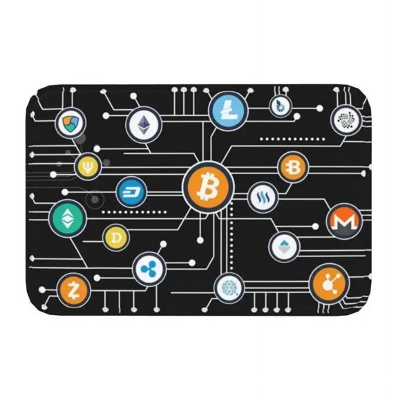 Bitcoin Logo Pattern Front Door Floor Entrance Mat BTC Cryptocurrency Blockchain Kitchen Bathroom Doormat Bedroom Carpet Rug