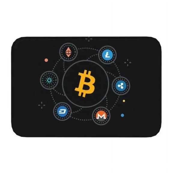 Bitcoin Logo Pattern Front Door Floor Entrance Mat BTC Cryptocurrency Blockchain Kitchen Bathroom Doormat Bedroom Carpet Rug