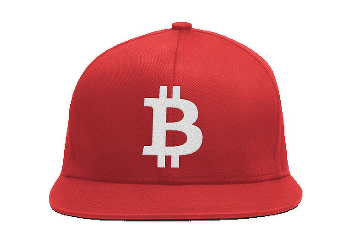 Bitcoin B Snapback Hat Red Dark Navy