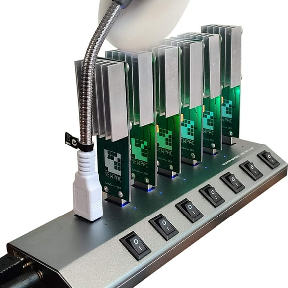 Bitcoin Merch® - 7-Port Powered USB Hub ONLY 3.0, UPGRADED 65W, FOR Compac F, Newpac, Twopac, Moonlander US Plug - USB Miners NOT INCLUDED!