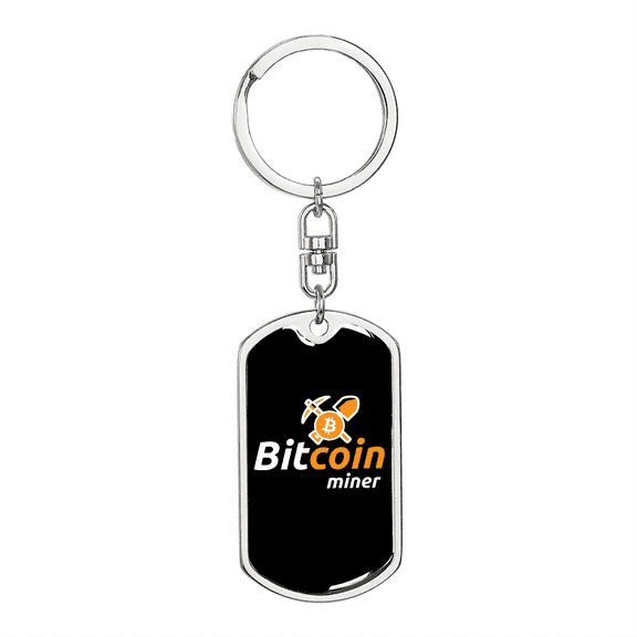 Bitcoin Miner Crypto Stainless Steel or 18k Gold Premium Swivel Dog Tag Keychain