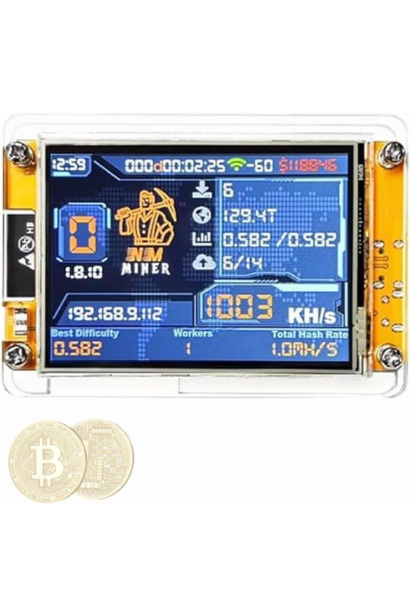 Bitcoin Miner NerdMiner V2 NMMiner ESP-WROOM-32 ESP32 Development Board, 2.8" Smart Display Crypto Lottery Miner Module, Low Power Solo & Pool Mining Device, 1010H/s Hashrate