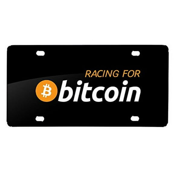 Bitcoin Racing for Bitcoin UV Graphic Black Stainless Steel License Plate