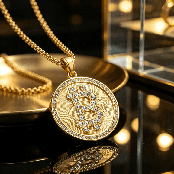 Bitcoin Round Motif Pendant Necklace For Men Women, 14K Gold Filled Sleek Profile Classic Understated Craft Jewelry