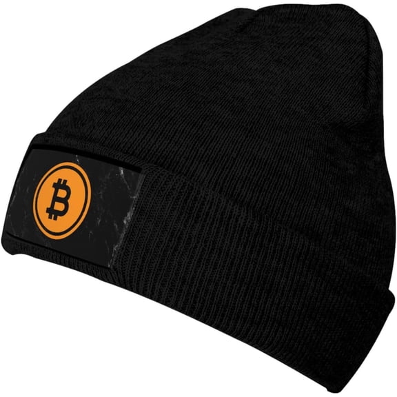 Bitcoin Sign Knit Cap for Men Women Winter Warm Knit Beanie Hat Black