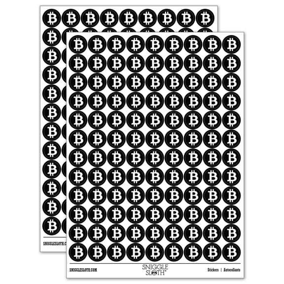 Bitcoin Symbol Cryptocurrency Money 200+ Round Stickers - Black - Matte Finish - 0.50" Size