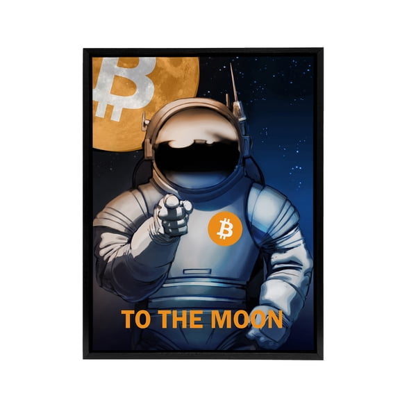 Bitcoin To Moon Crypto Astronaut Black Framed Canvas Wall Art Print 12X16"