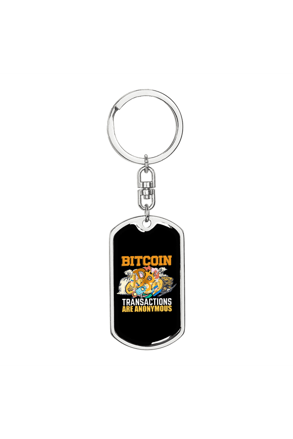 Bitcoin Transactions Crypto Dog Tag Keychain Stainless Steel Silver Tone or Gold Tone