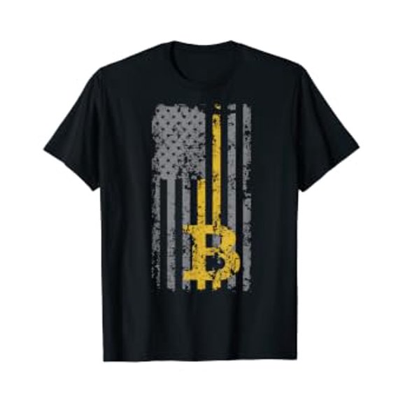 Bitcoin USA Flag Distressed Currency Lover T-Shirt