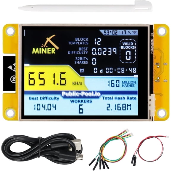 Bitcoin miner machine separate lottery miner, 322.8-inch touch screen 240x320 pixel screen 9341 driver, dual-core 32-bit 240 microcontroller + programmable, code tutorial