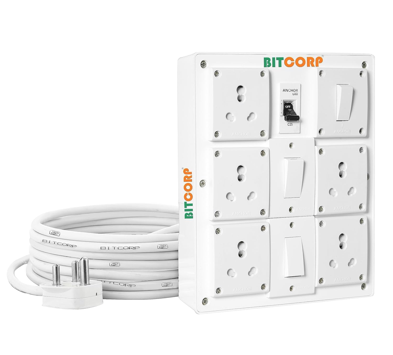 Bitcorp Extension Box 15A 16A 20A 5 Socket 3 Switch 8000W Surge ...