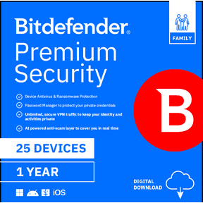 Bitdefender Premium Security Family for Windows & Mac, 25 Devices, 1 Year (Digital Download)