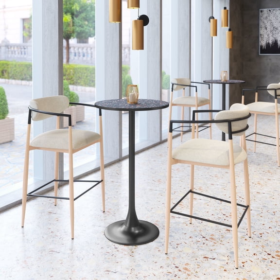 Bite Bar Table Black Bar Table, Modern Style, Faux Terrazzo MDF round shape tabletop, Steel, Indoor Bar