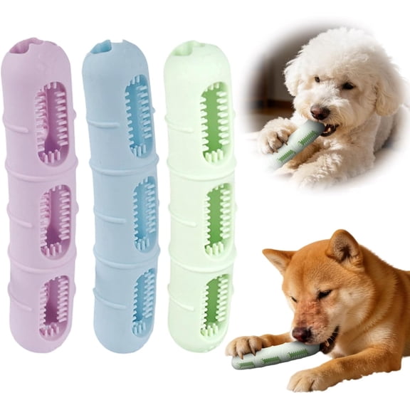 Bite and Brush Dog Chew Toy - Puppy Chew Toys with Bristles for Teeth Cleaning, Interactive Dog Toys for Puppy Teething, Stuffable Treat Dispensing Durable Sausage Toy (3PCS)