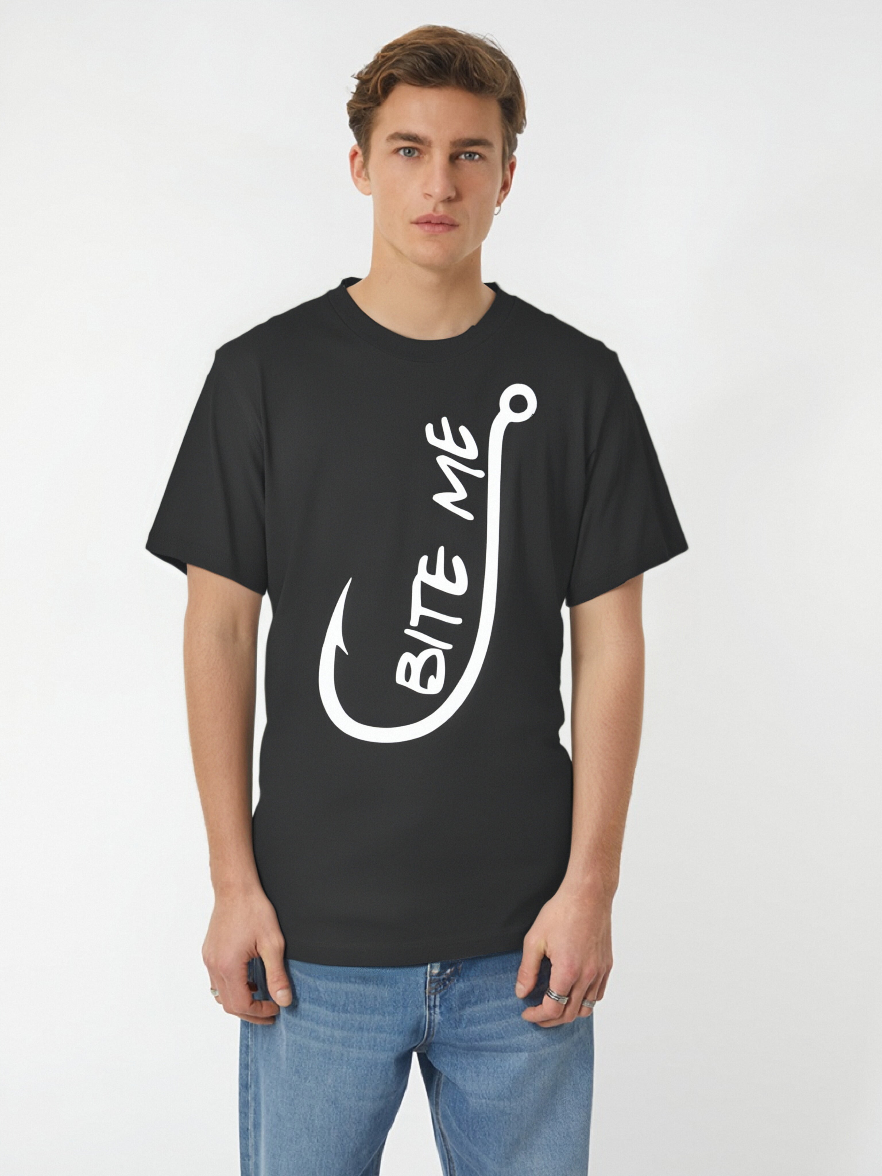 Bite Me Fish Hook Crewneck Sweatshirt – Sand Color, 50/50 Cotton Blend, Large Size