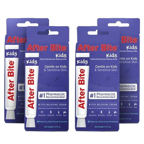After Bite Kids - Bug Bite Itch Relief for Kids with Sodium Bicarbonate - Ideal for Mosquito Bites, Fire Ant Bites, Bees & More - Portable Cream Formula - 0.7 oz (4 Pack)