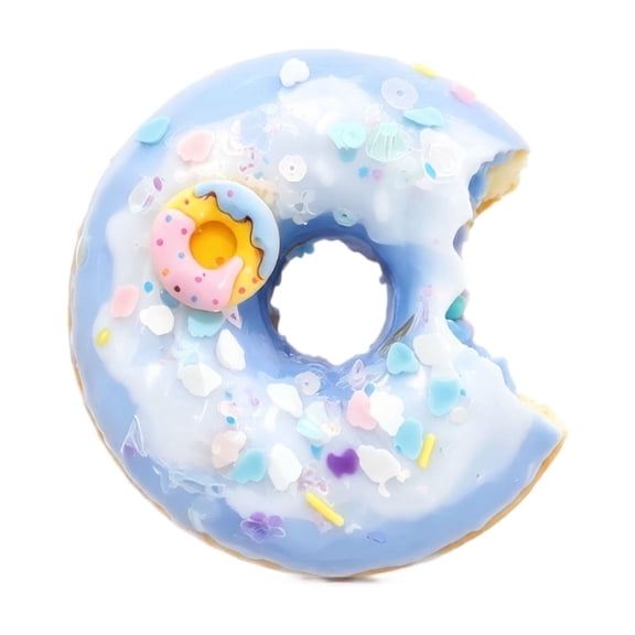 Bite Mark Donut Squishy with Slow Rising Foam and Mini Donut Accent, Single Piece, Light Blue and White, for Kids and Adults, Relaxation Toy
