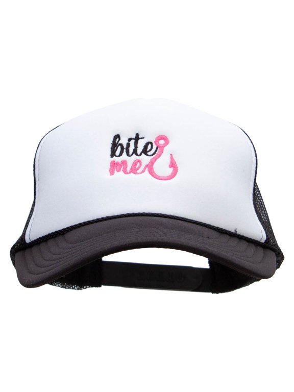 Bite Me Embroidered Foam Panel Mesh Snapback Cap - Black White OSFM