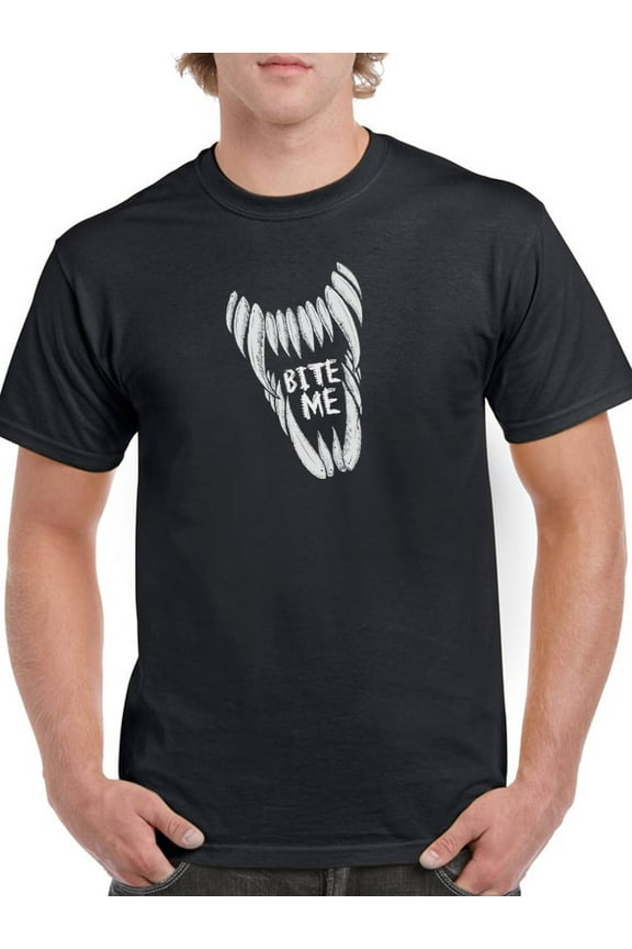 Bite Me Fangs Men Black T-Shirt, Male Small