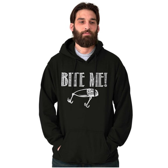 Bite Me Fish Bait Funny Fishing Humor Unisex Plus Fleece Graphic Hoodie Brisco Brands 2X