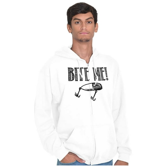 Bite Me Fish Bait Funny Fishing Humor Zip Up Hoodie Men's Women's Brisco Brands X
