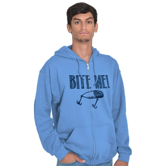 Bite Me Fish Bait Funny Fishing Humor Zip Up Hoodie Men's Women's Brisco Brands X