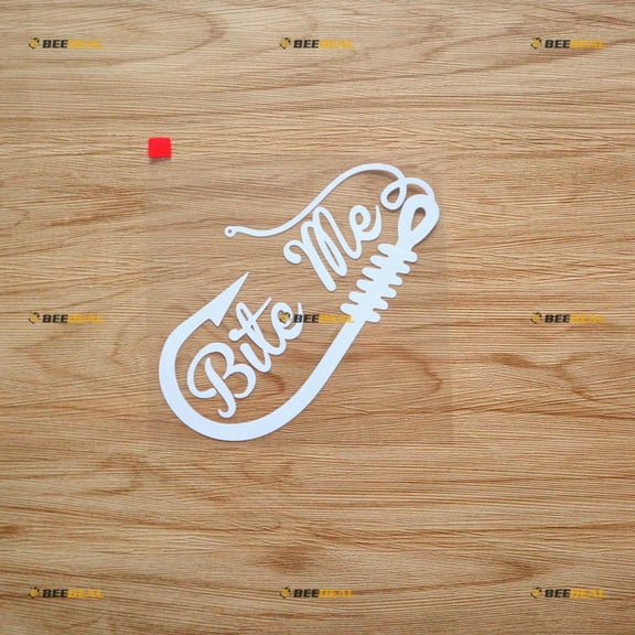 Bite Me Fish Hook Fishing Life Fish Line Sticker Decal Vinyl 11162a - White 5 Inches - No Background Die Cut for Car Boat Laptop Cup