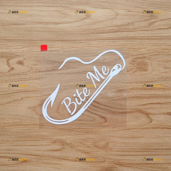 Bite Me Fish Hook Fishing Life Fish Line Sticker Decal Vinyl 11162b - White 5 Inches - No Background Die Cut for Car Boat Laptop Cup