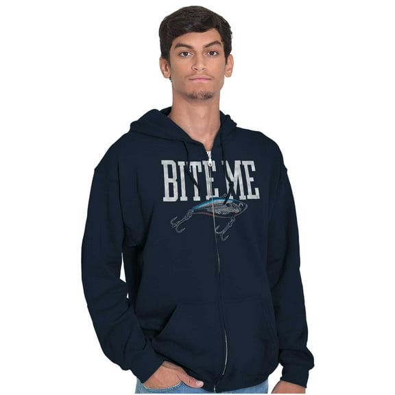 Bite Me Fishing Joking Attitude Humor Unisex Fleece Graphic Zip Up Hoodie Brisco Brands 5X