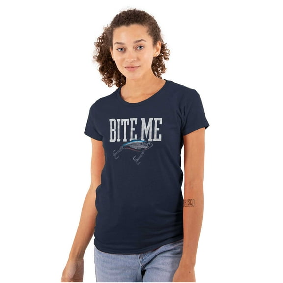 Bite Me Fishing Joking Attitude Humor Womens Fitted Plus Size Graphic Tee Brisco Brands 2X