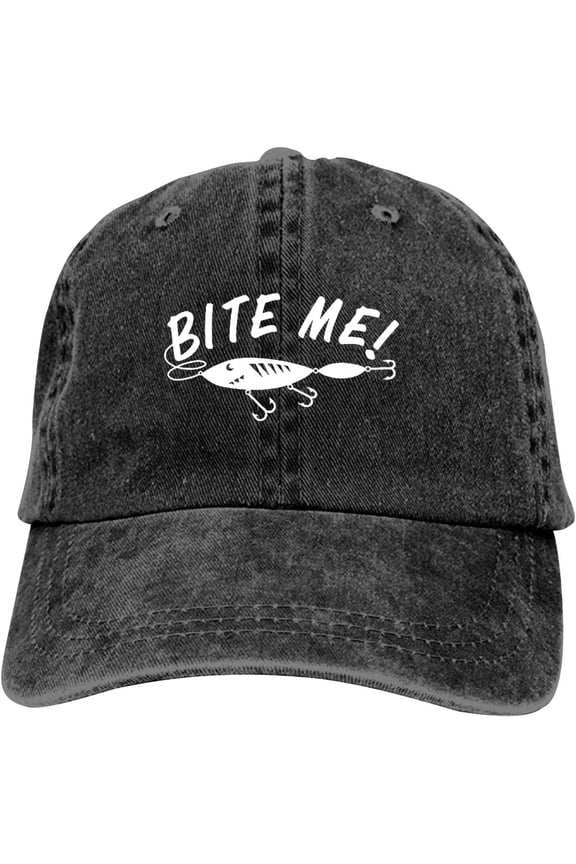 Bite Me Funny Fishing Baseball Cap Vintage Adjustable Washed Hats Cowboy Hats Denim Dad Hat for Men Women Boy Girl