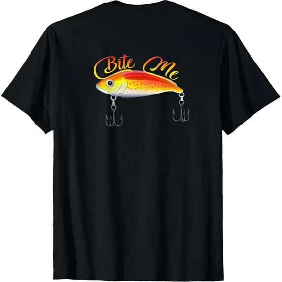 Bite Me Funny Fishing Lure Print On Back Of Shirt T-Shirt Unisex S-5XL Hot Trending Shirt, Vintage Birthday Gift