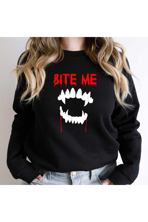 Bite Me, Funny Halloween Vampire Teeth Graphic Tee, Fangs SW20039 Unisex Sweatshirt, Up to Size 5XL
