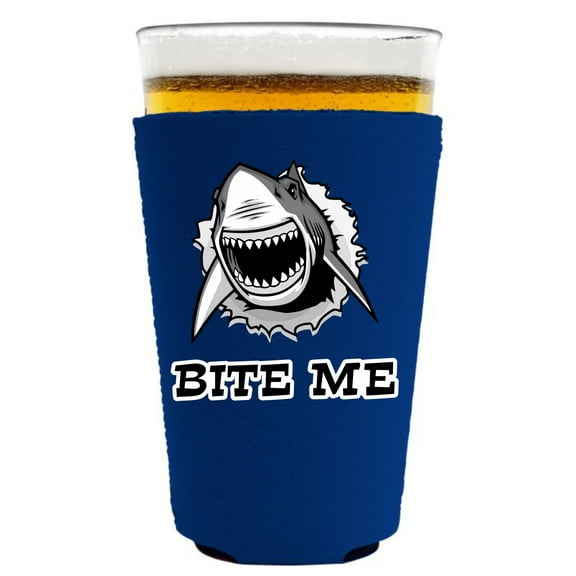 Bite Me Shark Pint Glass Coolie (Royal Blue)