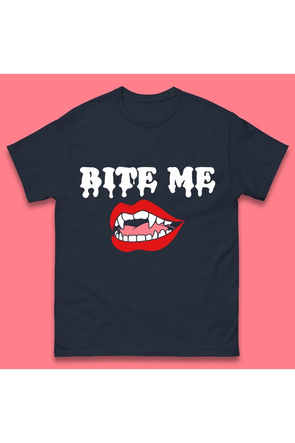 Bite Me Vampire Fangs Halloween Lips Horror Halloween Party Costume Mens Tee Top