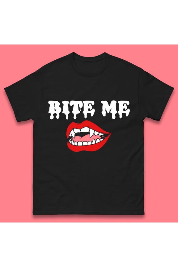 Bite Me Vampire Fangs Halloween Lips Horror Halloween Party Costume Mens Tee Top