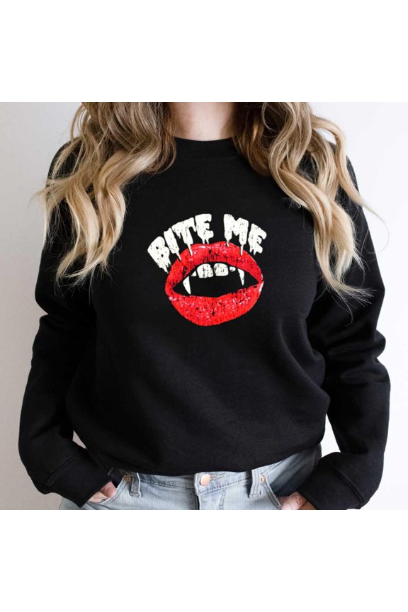 Bite Me Vampire, Funny Halloween Fangs Graphic Tee, Undead - Durable Stitching SW20036 Unisex Sweatshirt, Up to Size 5XL