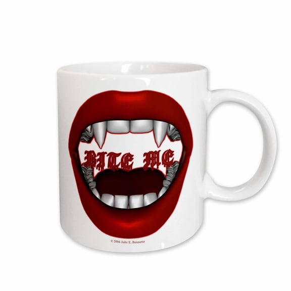 3drose, Bite Me Vampire Goth Fangs Mouth Design on White Background, 11oz Mug