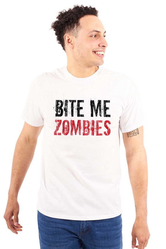 Bite Me Zombies Funny Quote Workout Plus Size Crewneck Graphic Tee Shirt Brisco Brands 3X