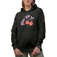 thumbnail image 1 of Bite Me feat. Cherries Art, Retro Valentine's Day Art Merch Gift, Black Hooded Sweatshirt or Hoodie, Large, 1 of 5