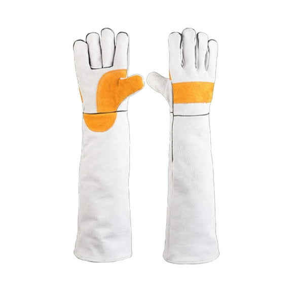 Bite Proof Glove Welding Gloves (1 Pair) 23.6 inches Leather Reinforced for Gardening Work Animal Handling Dog Cat Scratch (White)