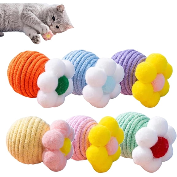 Bite-Resistant Cotton Rope Cat Toy Balls with Bells, 2 Inch Interactive Kitten Chew Toys for Indoor Cats Scratching Training (6 PCS, Multi-Color)