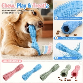 Bite-Resistant Dog Chew Toy Dental Stick, Squeaky Toothbrush with Hexagonal Food-Dispensing Channel, Aggressive Chewer Interactive Treat Toy for Deep Teeth Cleaning & Gum Massage