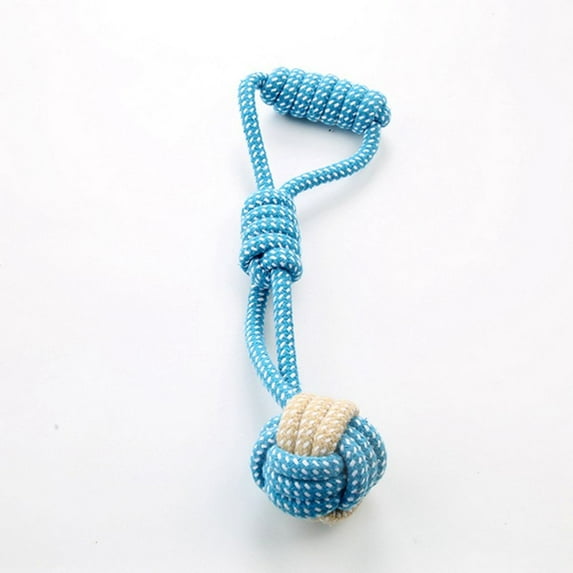 Bite-Resistant Relieve Boredom Braided Cotton Rope Teeth Cleaning Dog Toy Pet Supplies Bite Rope Dog Ball BLUE
