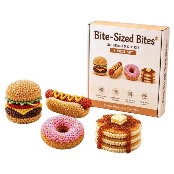 Bite-Sized 3D Beaded Snacks Kit - All-Inclusive Supplies to Make 4 Adorable 3D Beaded Food, Beginner-Friendly DIY Craft & Unique Gift Idea