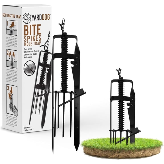Bite Spikes Plunger Style Mole Trap  Commercial Grade Durable Steel Mole Trap for Lawns, Easy-to-Use Quick Capture Gopher Trap, Effective Plunger Style Mole Killer for Gardens, Black