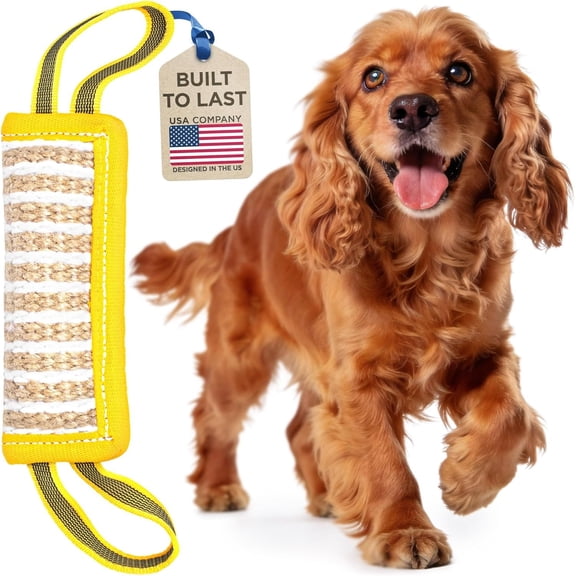 Bite Tug - 7.9"x3" - Durable Pull with 2 Soft & Handles - Tough Jute Bite Pillow for Small to Medium Dogs - Ideal for Tug of War, Fetch, K9, Puppy & Play