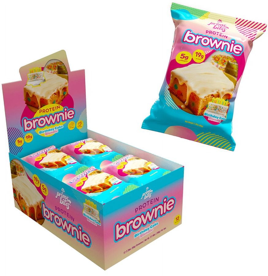 Bites Protein Brownies Glazed Birthday Cake Blondie 12 Brownies Pack of 2
