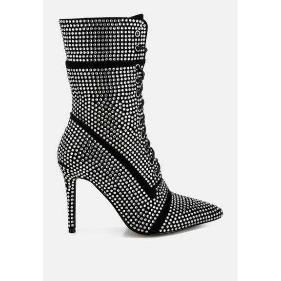 Bitetto Rhinestones Embellished Calf Boots